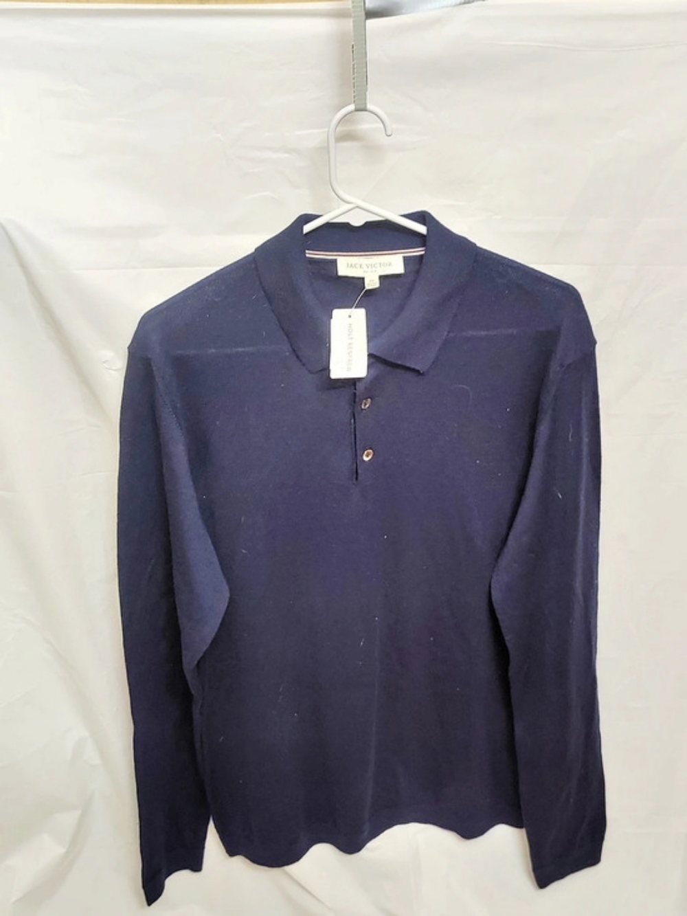 Jack Victor Long Sleeve Wool & Silk Polo Sweater Blue Medium NWT